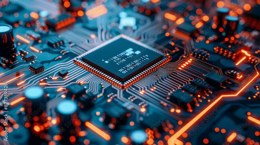 Poster A close up of a computer chip with the words 