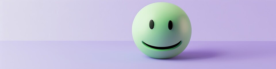 Fototapeta premium relieved emoji on a lavender background with space for copy The emoji is light green with a calm smile