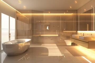 Contemporary Bathroom: Large Glass Enclosure with Minimalist Design and Natural Lighting