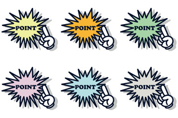 イラスト素材：ポイント,吹き出し,重要,指差,手,チェック,注目,注意	
