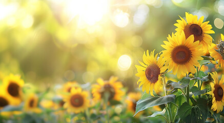 Obraz premium Golden sunflower field during sunny summer day