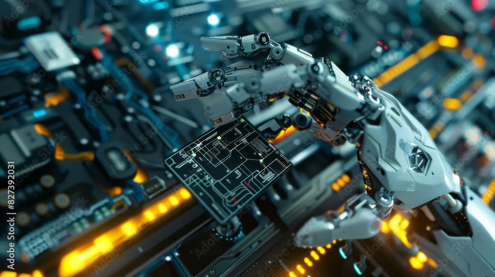 Poster a robot is reaching for a small electronic device