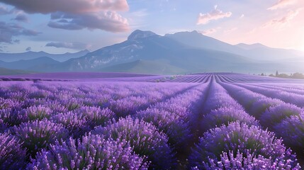 Obraz premium Serene Lavender Fields: A Captivating Vista of Endless Purple Blooms Stretching Across the Vast Countryside, a Symphony of Color and Tranquility