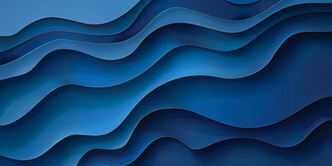 Fototapeta premium Vibrant abstract blue wave pattern background with layered design elements in a dynamic, fluid arrangement creating a visually captivating banner and web poster template. Abstract blue paper cut 