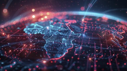 Obraz premium Global data insights transform into a futuristic holographic display, isometric view with neon lights and digital effects, minimal style