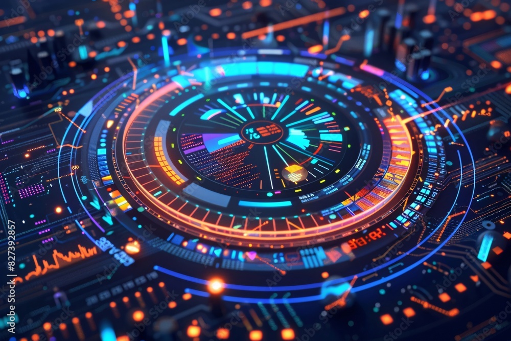 Poster cybernetic hud with interconnected circles and graphics