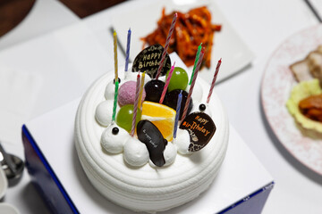 View of the cream cake on birthday