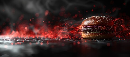 Burger low poly wireframe isolated black on white background.
