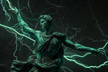 Obraz premium Timeless Stoic Statue An Iconic Marble Sculpture Blending Ancient Greek and Roman Mythology with Stoical Expressionism Showcasing Heroic Strength Resilience and Wisdom in a Celestial Epic Setting