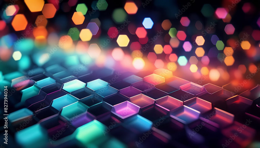 Poster hexagonal harmony: a symphony of light and color. generative ai