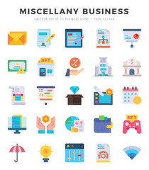Set of Miscellany Business Icons. Simple Flat art style icons pack. Vector illustration.