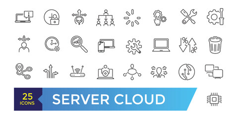 Server Cloud and data exchange icon set. Related to traffic, files, cloud, server. Outline icon collection. Editable stroke. Vector illustration