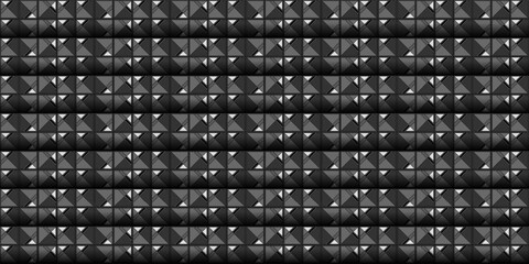 Dark black geometric grid background. Dark grey brick wall pattern cover backdrop. Modern dark abstract vector texture. 