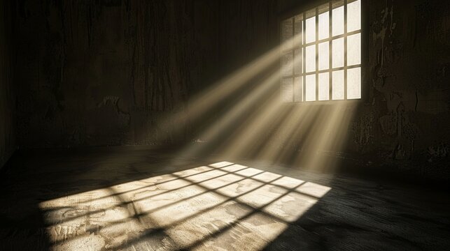 A window in a room is letting in sunlight, creating a warm
