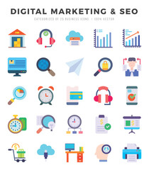 DIGITAL MARKETING & SEO web icons in Flat style.