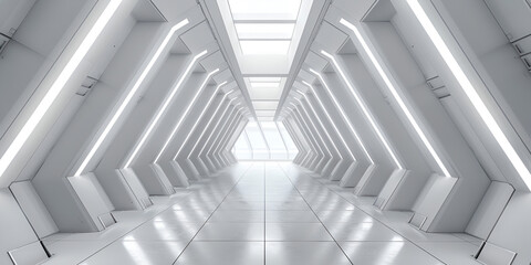 Modern architecture long light corridor white background AI Generated Image