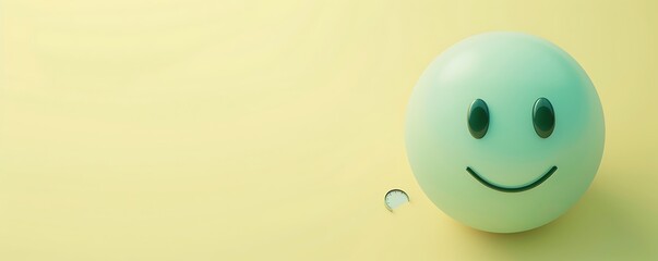 Fototapeta premium sick emoji on a pastel yellow background with space for copy The emoji is light green with a thermometer