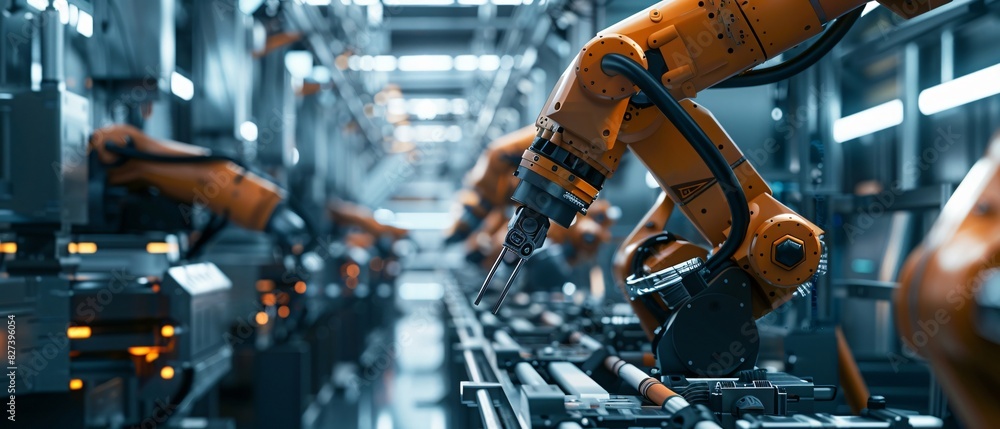 Poster industrial robotics in action: inside a factory