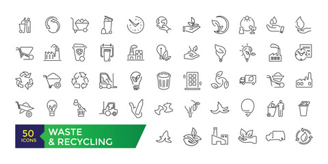Waste and recycling line icons. Garbage disposal. Trash separation. Editable stroke. Vector UI and web icon set.