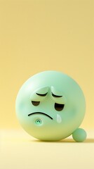 Fototapeta premium sick emoji on a pastel yellow background with space for copy The emoji is light green with a thermometer