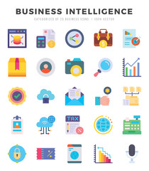 Collection of Business Intelligence 25 Flat Icons Pack.