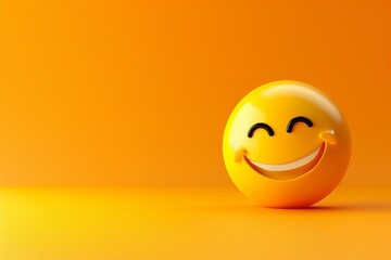 Fototapeta premium Smiling emoji - happy emoticon on yellow background. Beautiful simple AI generated image in 4K, unique.