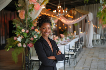 African American Event Planner Coordinating a Venue