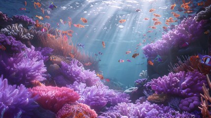 Vibrant Underwater Reef with Colorful Coral and Schooling Fish