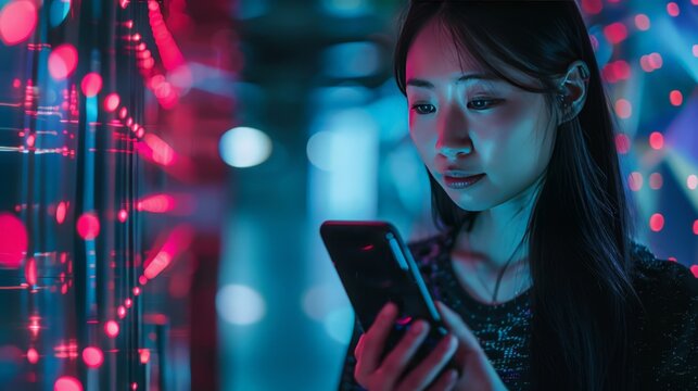 A woman chats with an AI assistant on her smartphone, experiencing the intuitive and intelligent responses enabled by OpenAI's advancements.