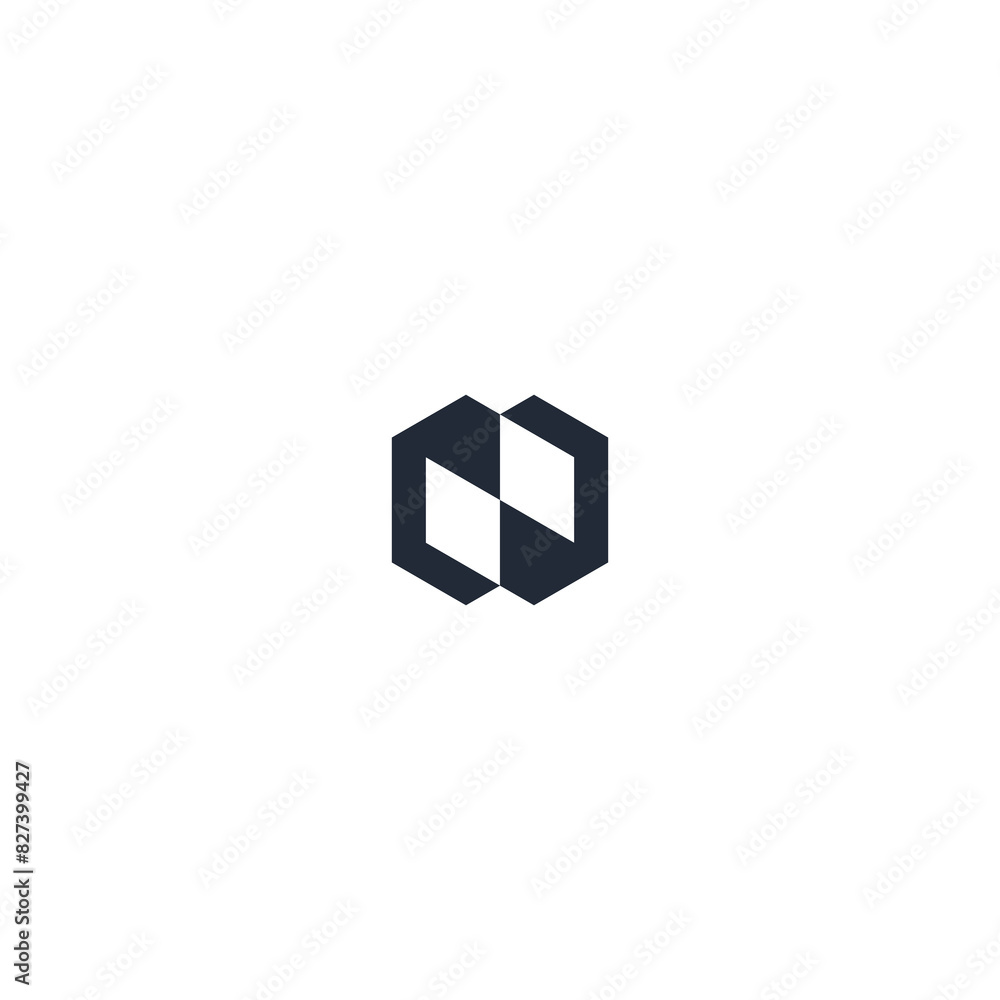 Poster geometric shape icon, monogram design with two squares connected in two hexagons