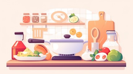 A charming kitchen icon concept featuring a cartoonish colorful and cute scale design in a flat style isolated on a white background as a 2d illustration
