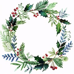 Christmas Holiday Wreath with Berries and Greenery