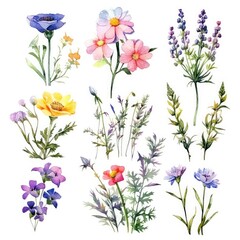 Wild flowers Arrangements Botanical, floral Wild flower on white background.