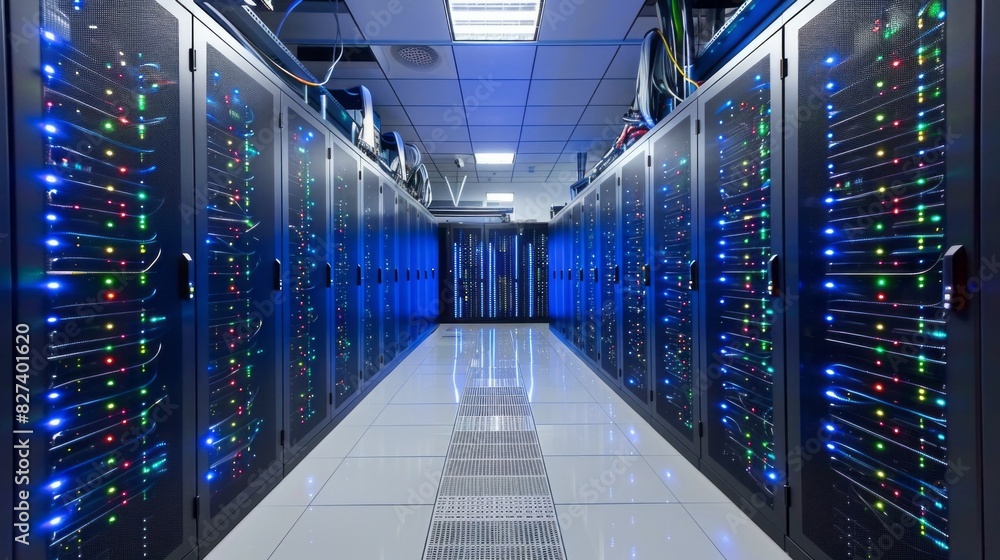 Poster A large room with many computer servers