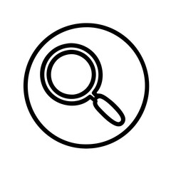 Design of simple logo featuring a search sign
 in black color on a white background. Include circle as an additional design element. 