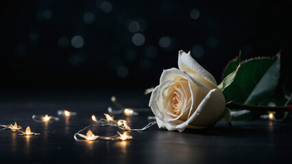 Bouquet of white rose and baby's breath on black background
