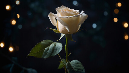 Bouquet of white rose and baby's breath on black background
