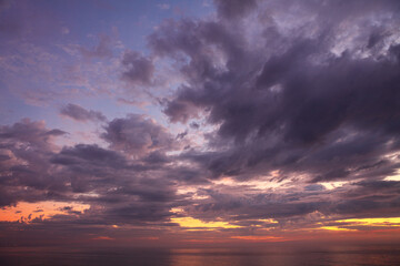 Nature background. Dramatic evening sky over ocean