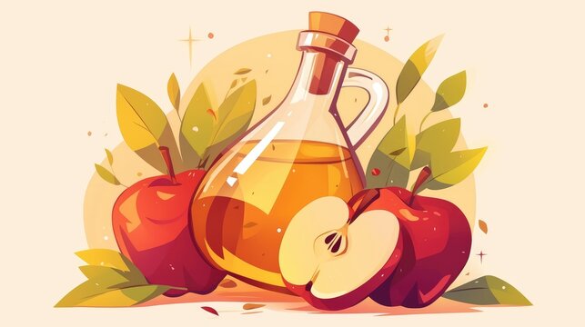 A lively and engaging depiction of an apple cider vinegar icon specially crafted for web design presented in a cartoon style and set against a crisp white background