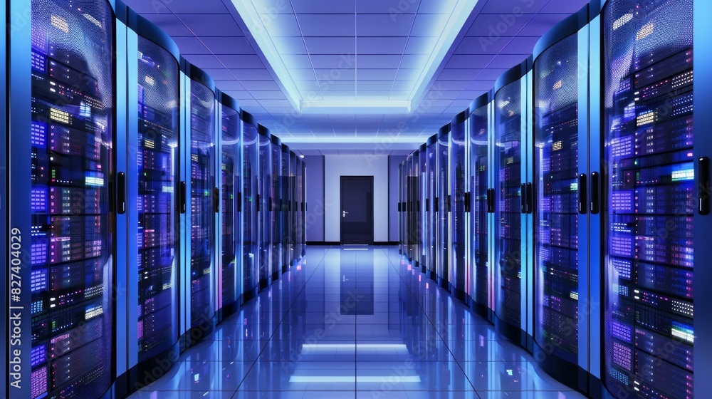 Aufkleber a large room with many computer servers