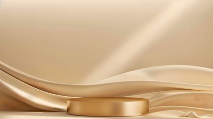 Elegant golden background with flowing satin fabric. Perfect for product display. Luxurious and smooth design. AI