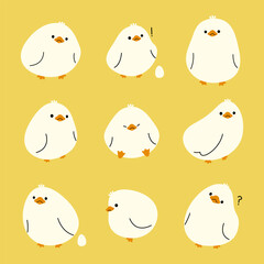 White duck 3 cute on a yellow background, vector illustration.