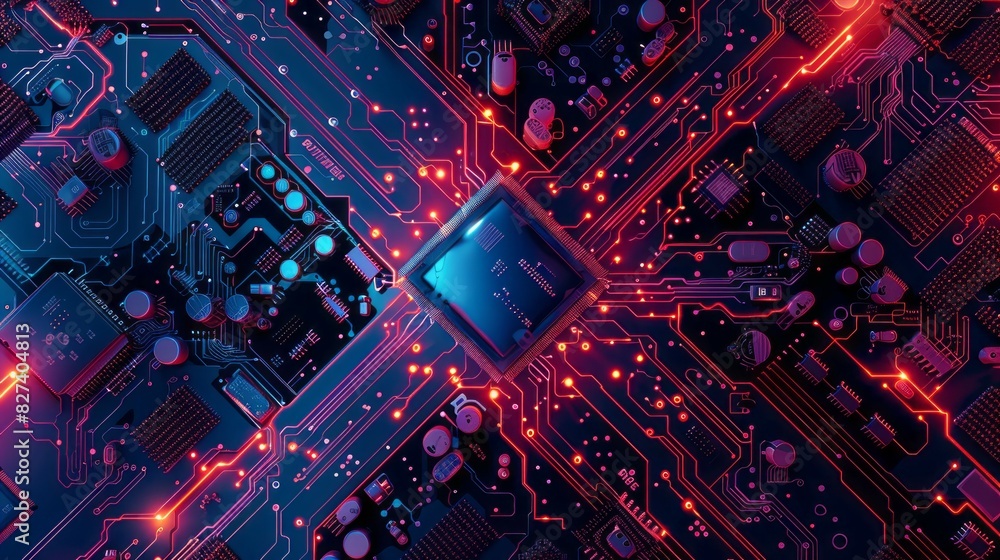 Poster A computer chip is shown in a colorful, abstract style