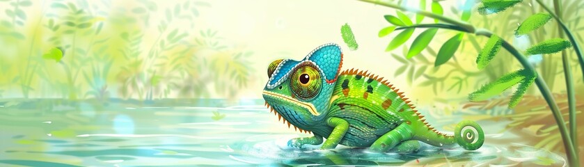 A chameleon blending seamlessly into its lush rainforest environment, natures camouflage - 4:3