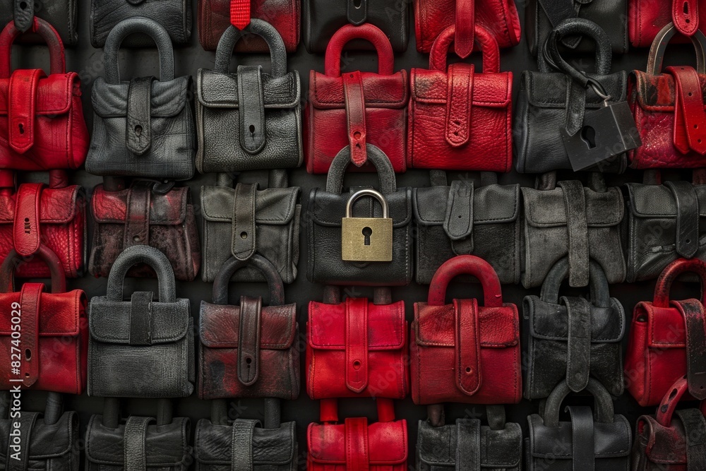 Aufkleber digital illustration of multiple padlocks on data blocks, symbolizing cybersecurity and secure data 