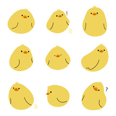 Yellow duck 6 cute on a white background, vector illustration.