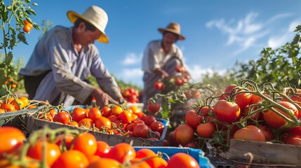 Golden Bounty: Farmers joyfully harvesting ripe crops under the radiant sun, embodying the essence of abundance and the fruitful rewards of hard work on the fertile fields