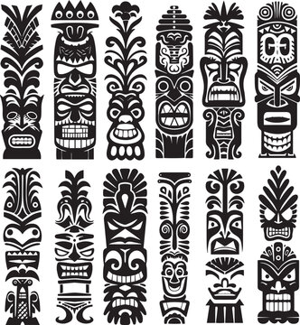 Tiki Statue Pole Totem Vector Set