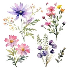 Sweet wild flowers Arrangements Botanical, floral Wild flower on white background.