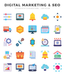 Vector icons set of DIGITAL MARKETING & SEO. Flat style Icons.